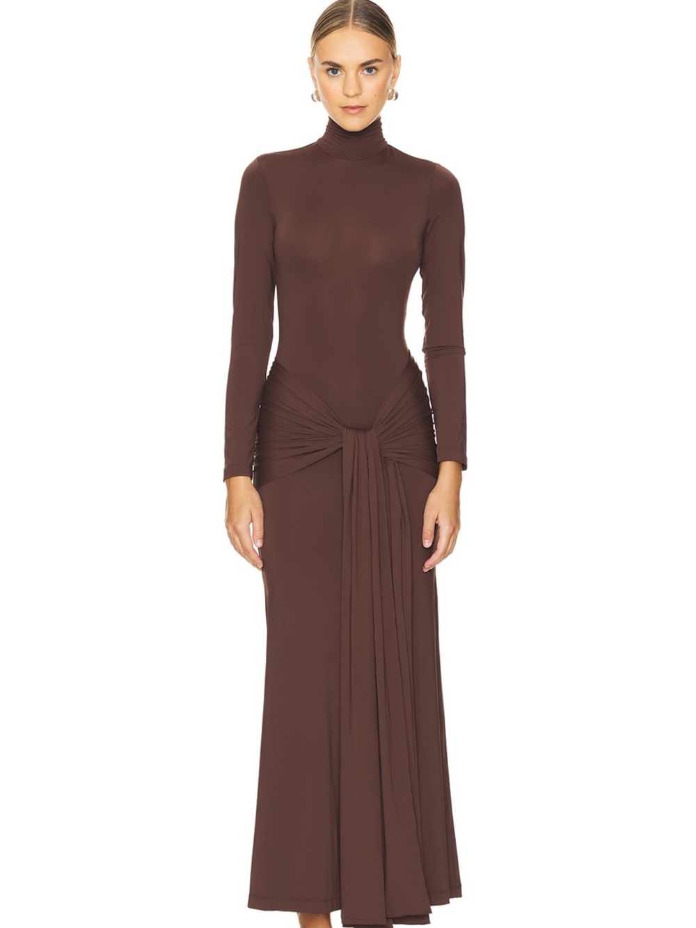Bardot Chocolate Brown Long Sleeve Turtleneck Maxi Dress